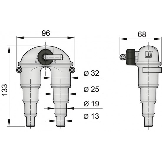 VETUS beluchter met klep, voor 13-19-25-32 mm slang