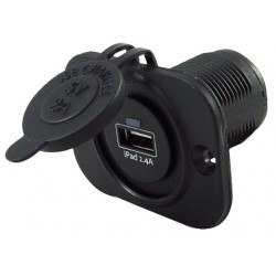 USB stopcontact enkel 2.4A zwart met flush frame