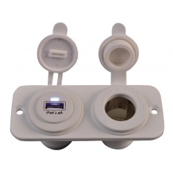Dubbel flush frame wit met USB 2.4A en 12V stopcontact